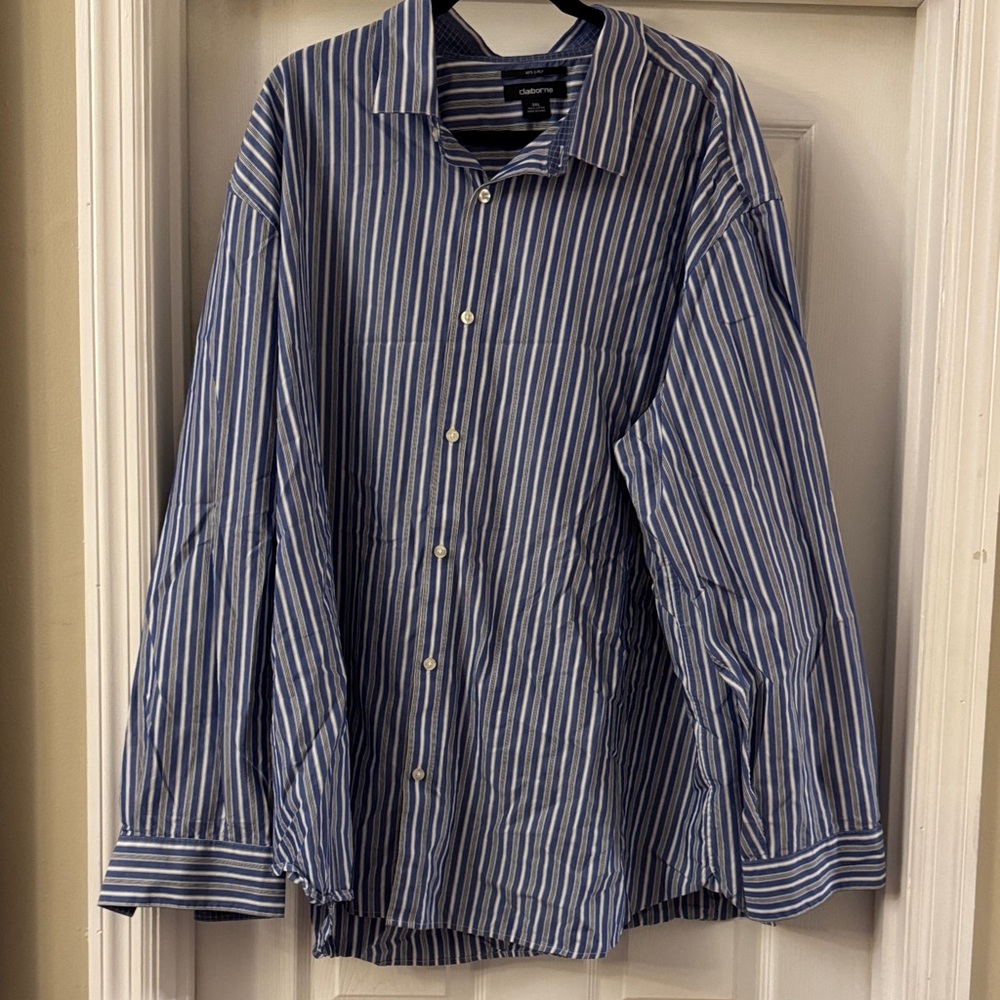 Claiborne Blue and White Striped Men's Shirt
